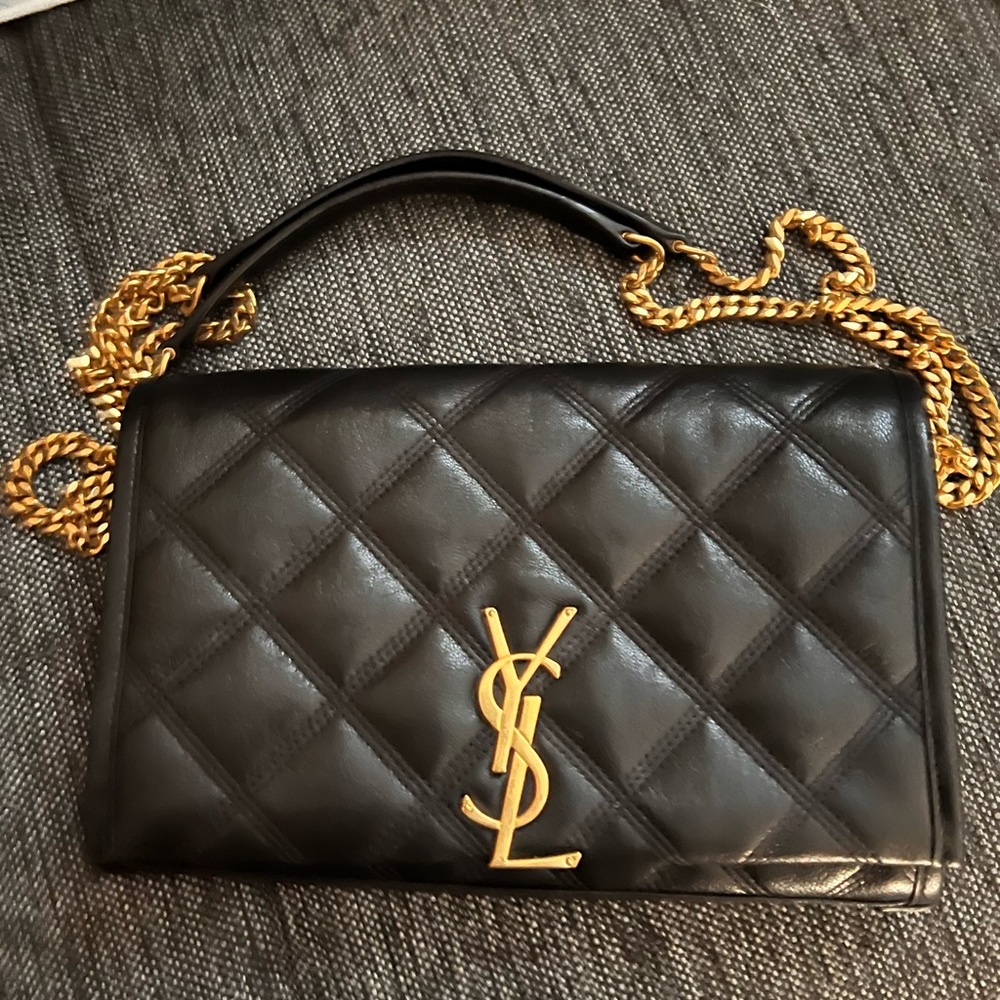 Yves Saint Laurent Black Becky woc Quilted Leather Bag with Gold Chain